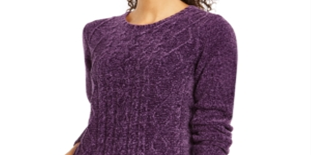 Karen Scott Women's Chenille Cable Knit Sweater Purple Size Petite S