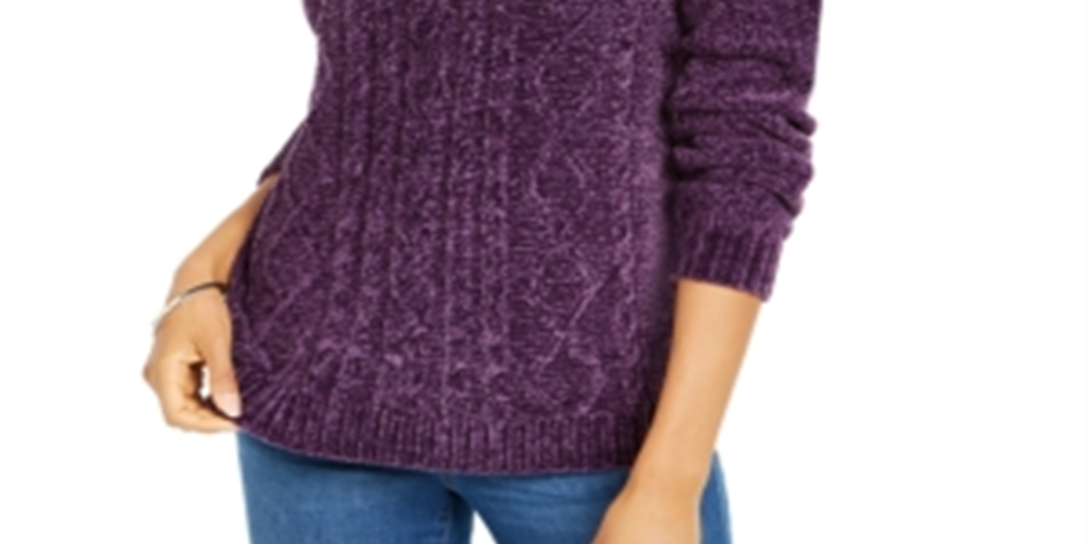 Karen Scott Women's Chenille Cable Knit Sweater Purple Size Petite S
