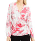 Alfani Women's Floral Print Surplice Top Pink Size -S