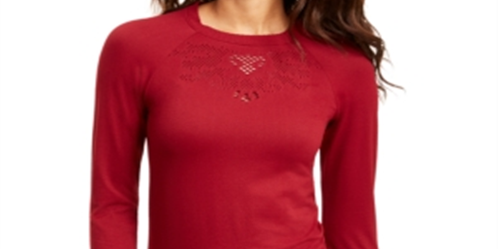 Ideology Women's Long Sleeve Jewel Neck Top Red Size Large