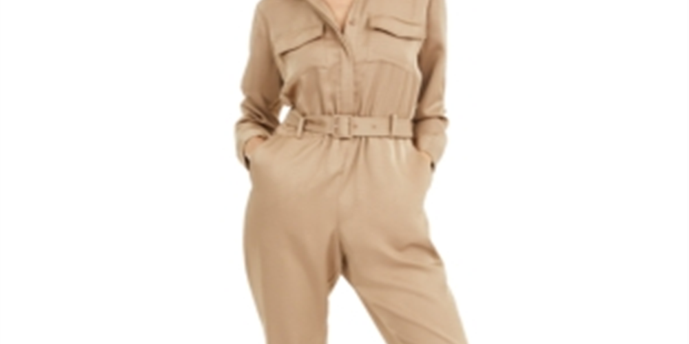 INC International Concepts Women's Button Front Jumpsuit Brown Size 2 Petite