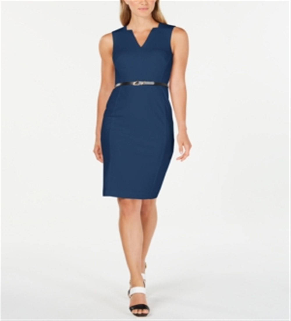 Calvin Klein Women's Sleeveless Below the Knee Sheath Dress Blue Size 8 Petite