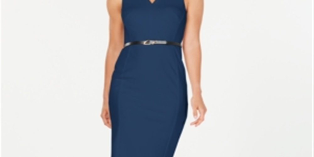 Calvin Klein Women's Sleeveless Below the Knee Sheath Dress Blue Size 8 Petite