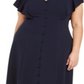 Calvin Klein Women's Plus Button Trim a Line Dress Blue Size 16 W