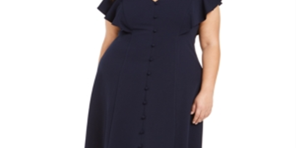 Calvin Klein Women's Plus Button Trim a Line Dress Blue Size 16 W