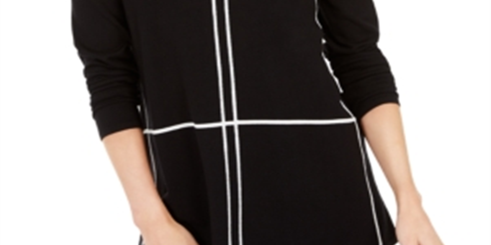 Alfani Women's Printed Long Sleeve Crew Neck Top Black Size Petite Small