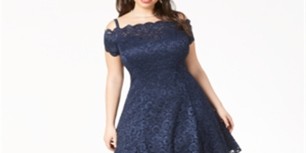 Morgan & Company Women's Trendy Plus Lace Fit & Flare Dress Blue Size 22W