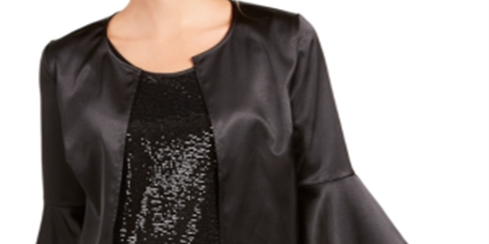 28th & Park Women's Satin Jacket & Sequined Tank Top Black Size 10