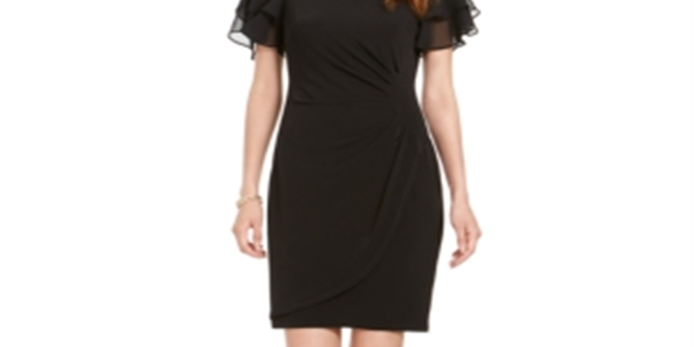 Jessica Howard Women's Flutter Sleeve Dress Black Size 6 Petite