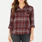 Style & Co Women's Plaid One Pocket Shirt Red Size XL