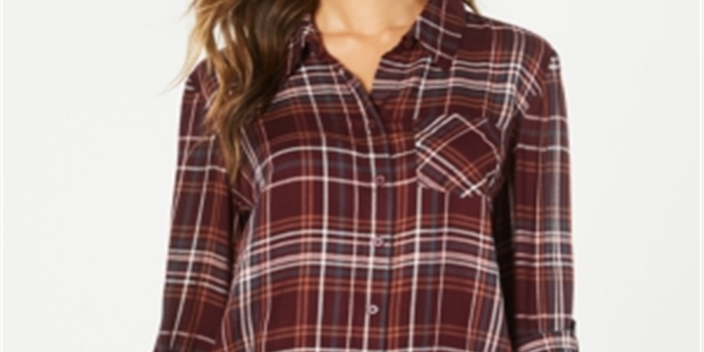 Style & Co Women's Plaid One Pocket Shirt Red Size XL
