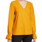 Michael Kors Women's Ruffled Long Sleeve V Neck Top Yellow Size Small