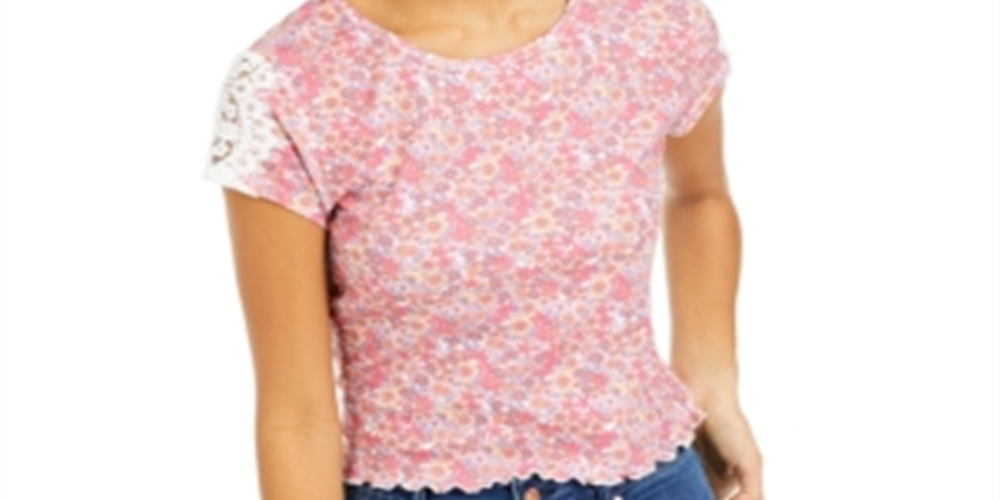 Self Esteem Junior's Lace Trim Top Pink Size XS