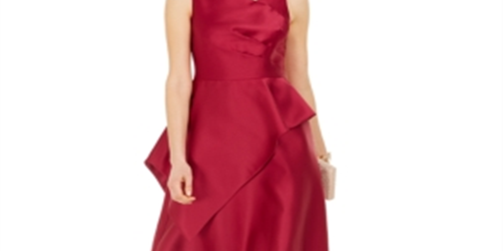 Adrianna Papell Women's Solid Sleeveless V Neck Knee Length Fit Flare Formal Dress Red Size 10