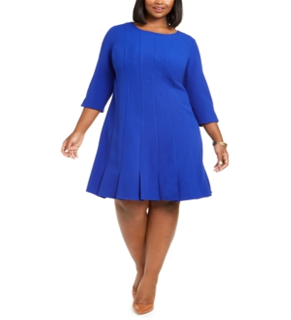 Jessica Howard Women's Plus Pleated a Line Dress Blue Size 14W