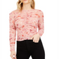 Bar III Women's Sheer Floral Long Sleeve Jewel Neck Top Pink Size X-Large