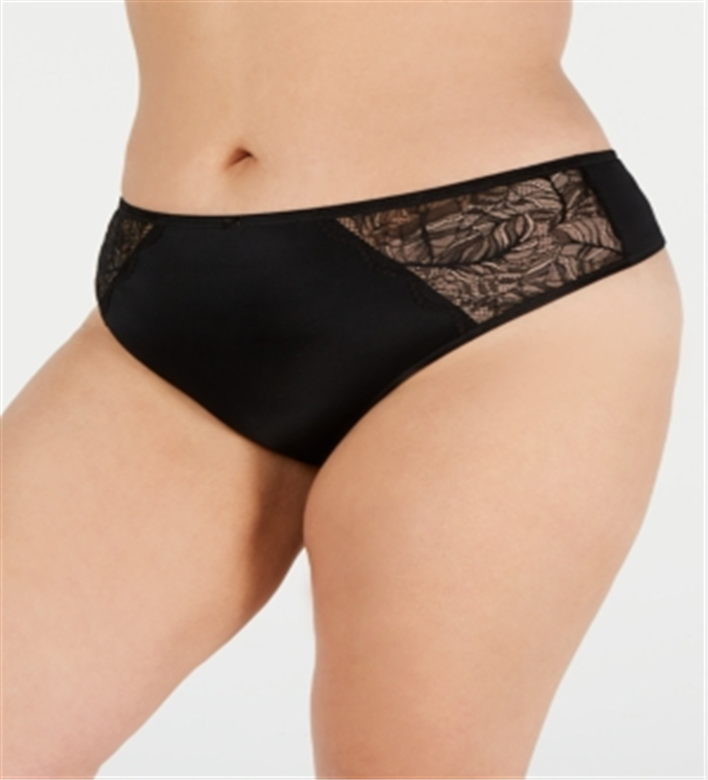 INC International Concepts Women's Intimates Lace Trim Solid Everyday Thong Black Size 2X