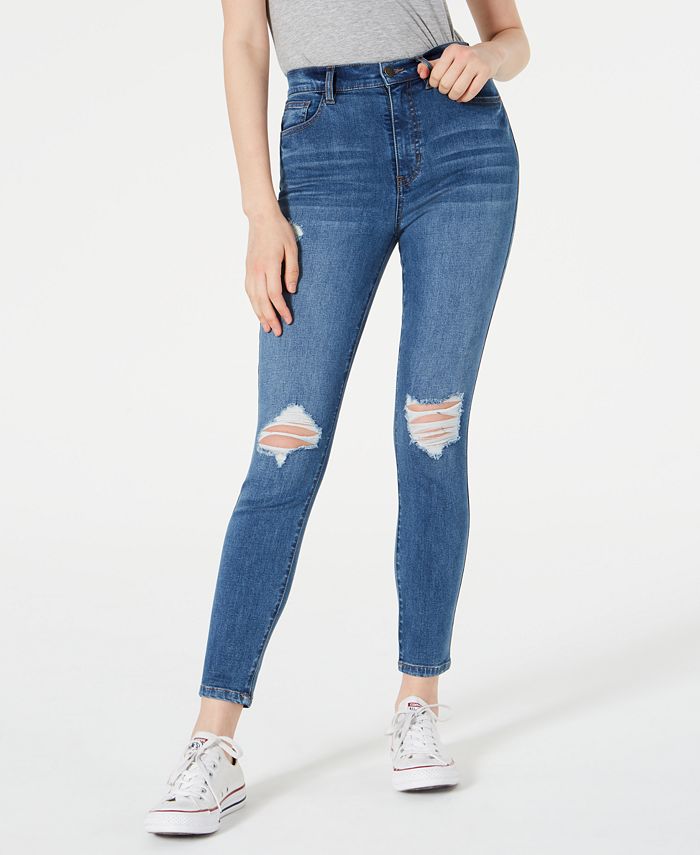 Celebrity Pink Women's Curvy High Rise Destructed Ankle Skinny Jeans Blue Size 9