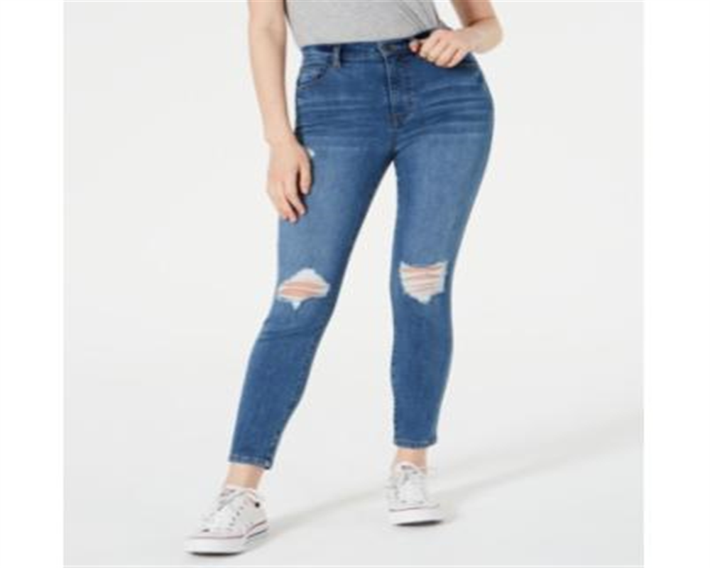 Celebrity Pink Women's Curvy High Rise Destructed Ankle Skinny Jeans Blue Size 9