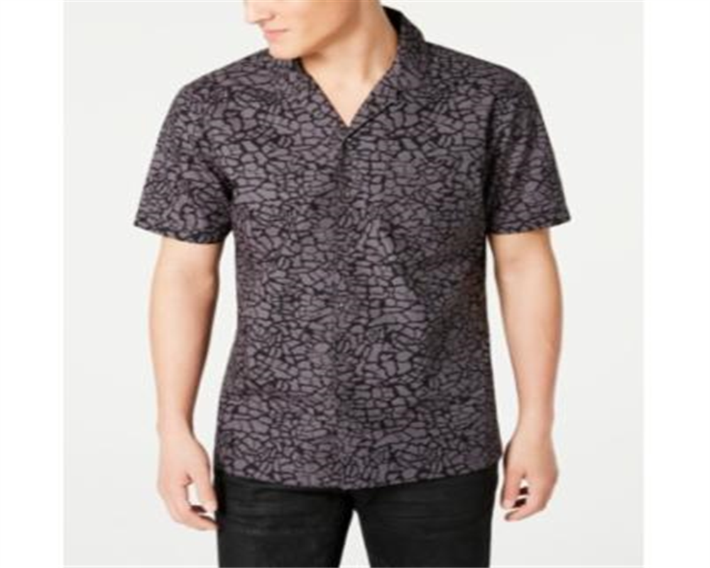 INC International Concepts Men's Animal Print Camp Shirt Gray Size Small