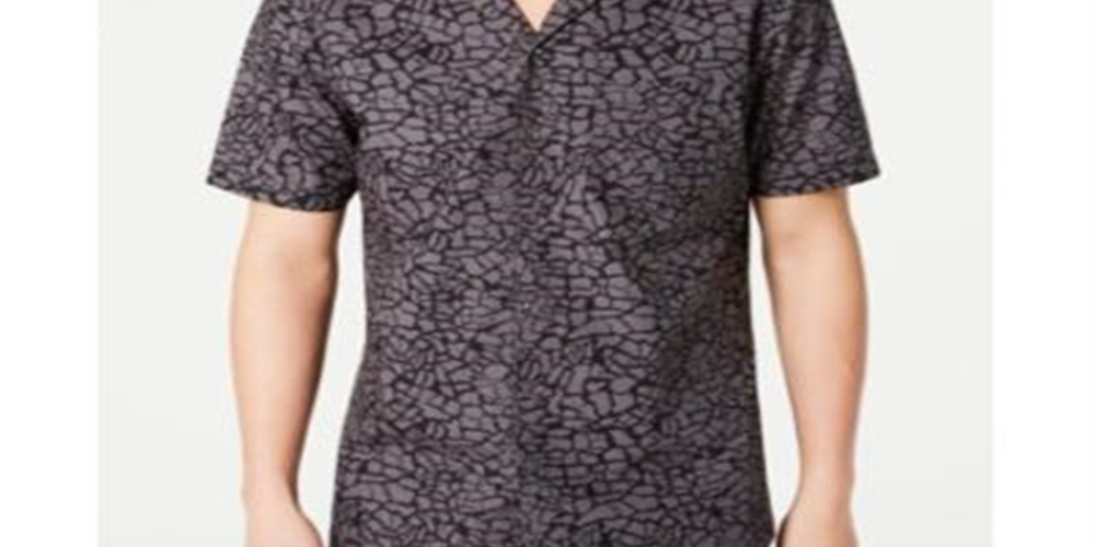 INC International Concepts Men's Animal Print Camp Shirt Gray Size Small