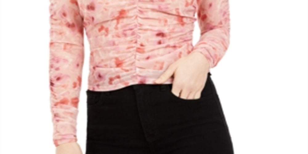 Bar III Women's Floral Print Ruched Top Pink Size 2XL