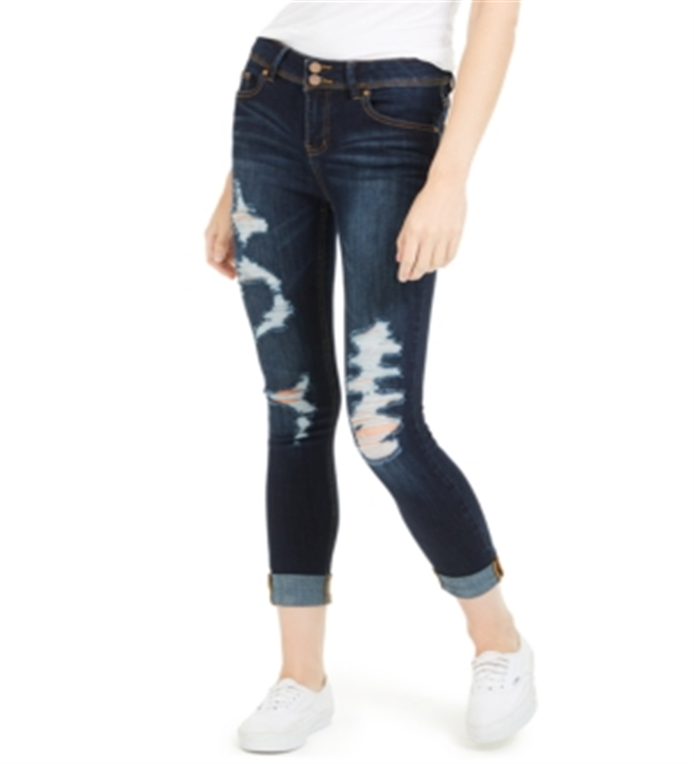 Indigo Rein Junior's Distressed Curvy Jeans Blue Size 0