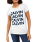 Calvin Klein Women's Flocked Stacked Logo Tee White Size X-Large