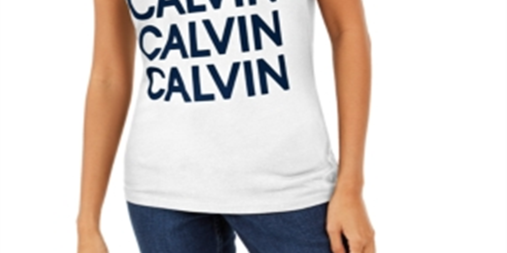 Calvin Klein Women's Flocked Stacked Logo Tee White Size X-Large