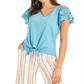 Style & Co Women's Eyelet Sleeve Tie Front Top Blue Size Large