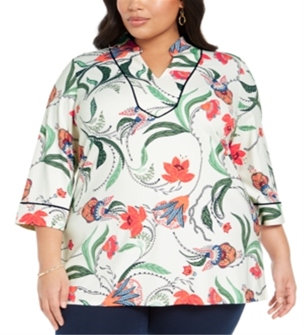Charter Club Women's Floral Print Tunic White Size -0X