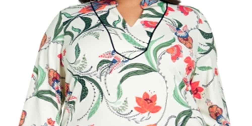 Charter Club Women's Floral Print Tunic White Size -0X