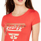 Guess Women's Crew Neck Metallic Graphic T-Shirt Orange Size Large