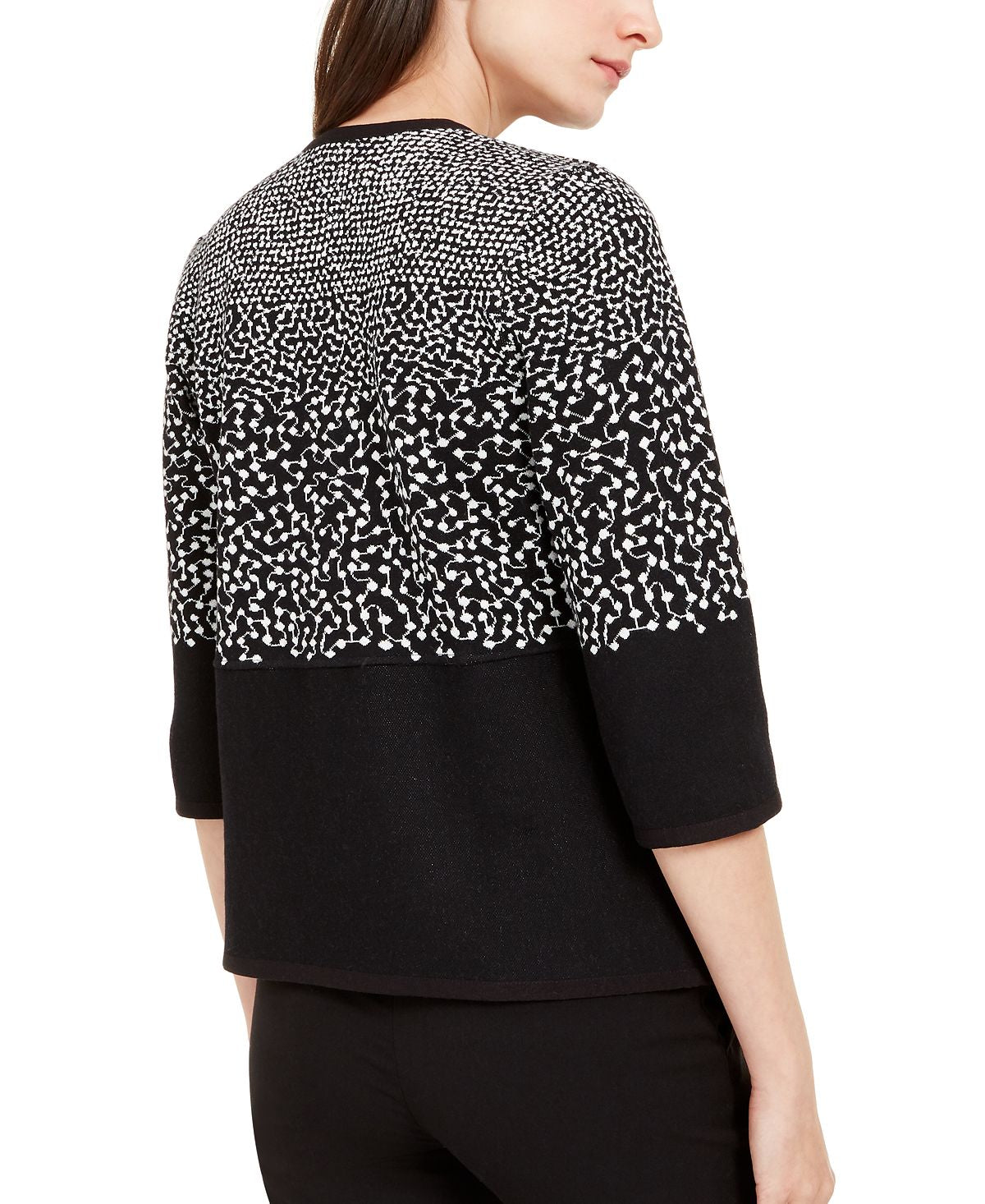 Alfani Women's Printed Asymmetric Open Front Cardigan Black Size Petite