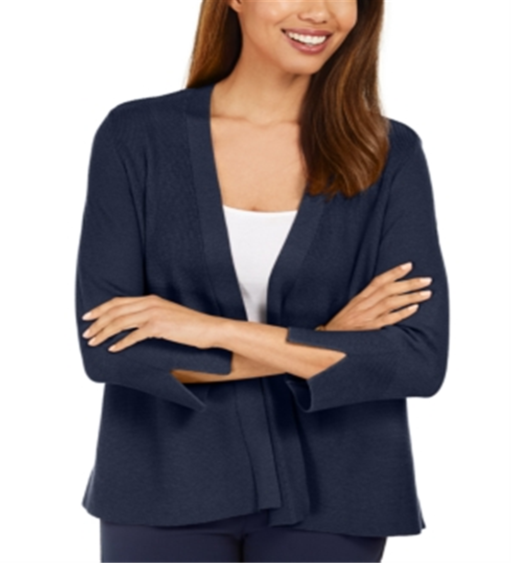 JM Collection Women's Mixed Ribbed Split Sleeve Cardigan Blue Size X-Small
