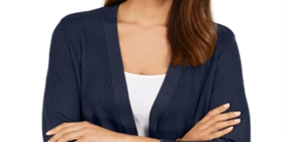 JM Collection Women's Mixed Ribbed Split Sleeve Cardigan Blue Size X-Small