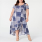 NY Collection Women's Plus Printed Cold Shoulder Maxi Dress Blue Size 3X