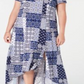 NY Collection Women's Plus Printed Cold Shoulder Maxi Dress Blue Size 3X