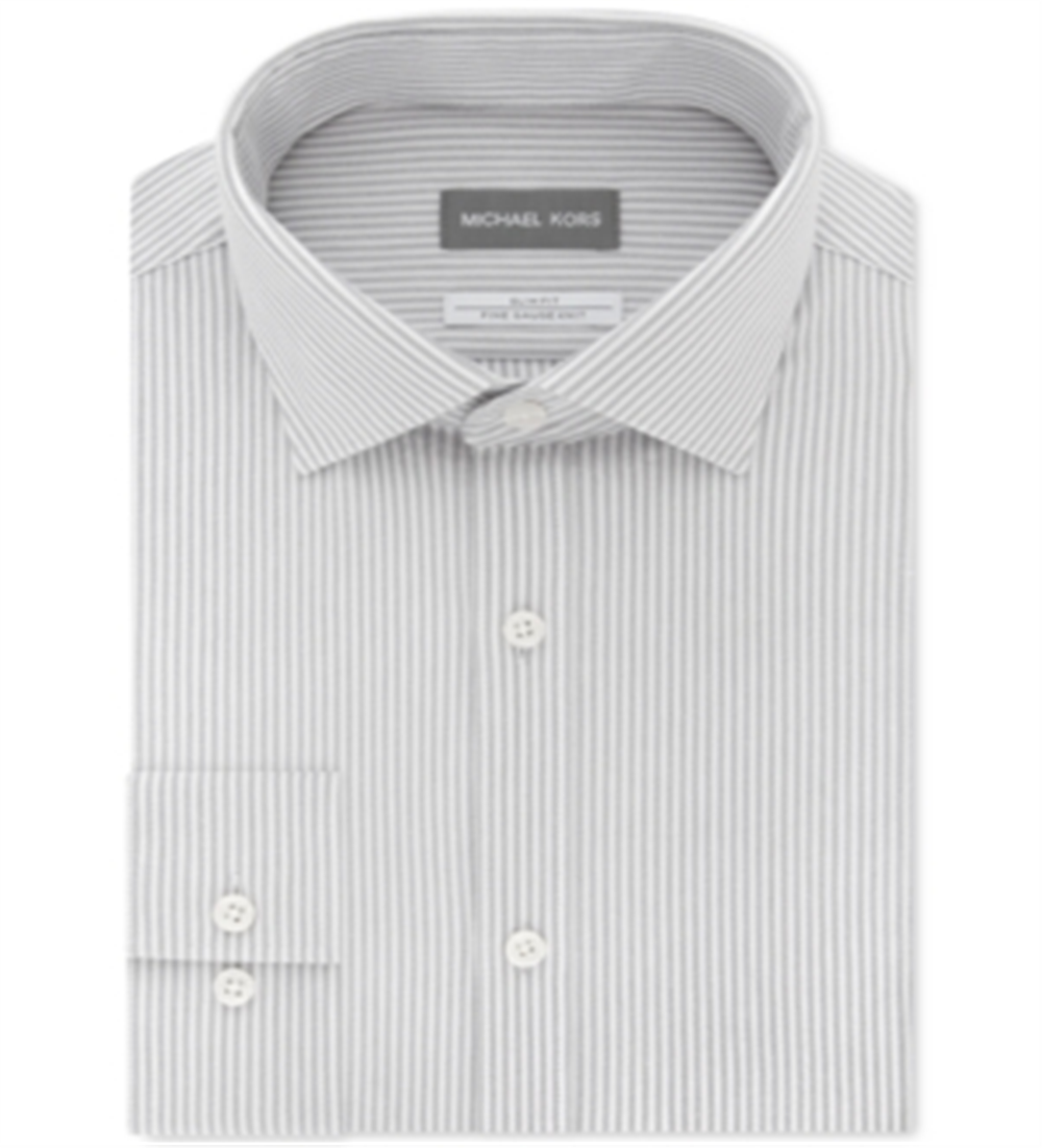 Michael Kors Men's Slim Fit Non Iron Performance Knit Stripe Dress Shirt Gray Size 15X32X33 M