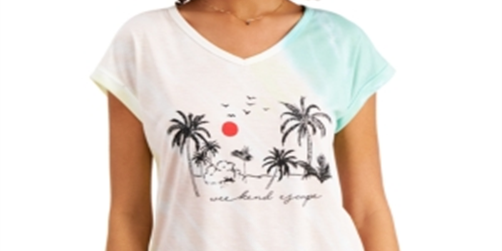 Style & Co Women's Weekend Escape Tie Dye Graphic T-Shirt Pink Size Small