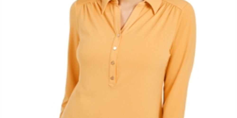 Charter Club Women's Knit Polo Shirt Yellow Size X-Large
