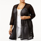 Alfani Women's Plus Illusion Stripe Cardigan Black Size 2XL