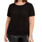 Bar III Women's Trendy Plus Textured Sparkle T-Shirt Black Size 1X