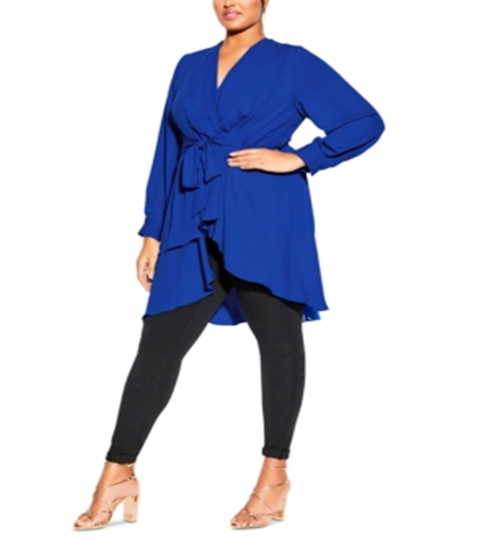City Chic Women's  Trendy Plus Shibara Surplice Wrap Top -Blue Size M/18