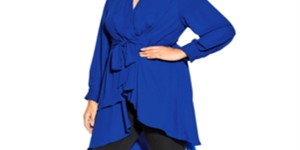 City Chic Women's  Trendy Plus Shibara Surplice Wrap Top -Blue Size M/18