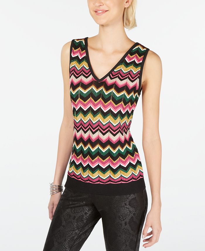 INC International Concepts Women's Chevron Knit Top Black SizePetite S