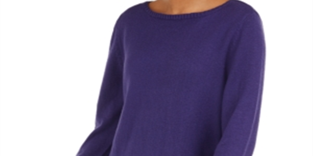 Style & Co Women's Ribbed Patterned Long Sleeve Jewel Neck Blouse Purple Size PP