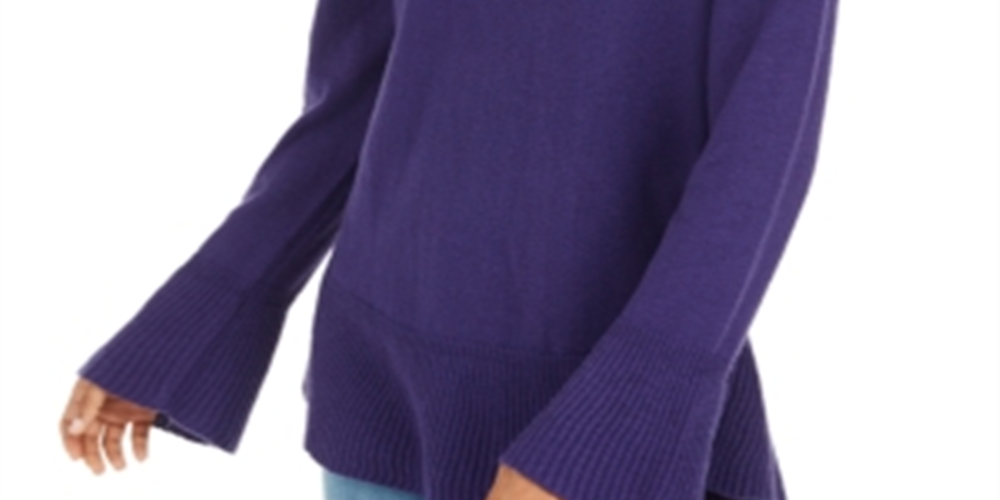 Style & Co Women's Ribbed Patterned Long Sleeve Jewel Neck Blouse Purple Size PP
