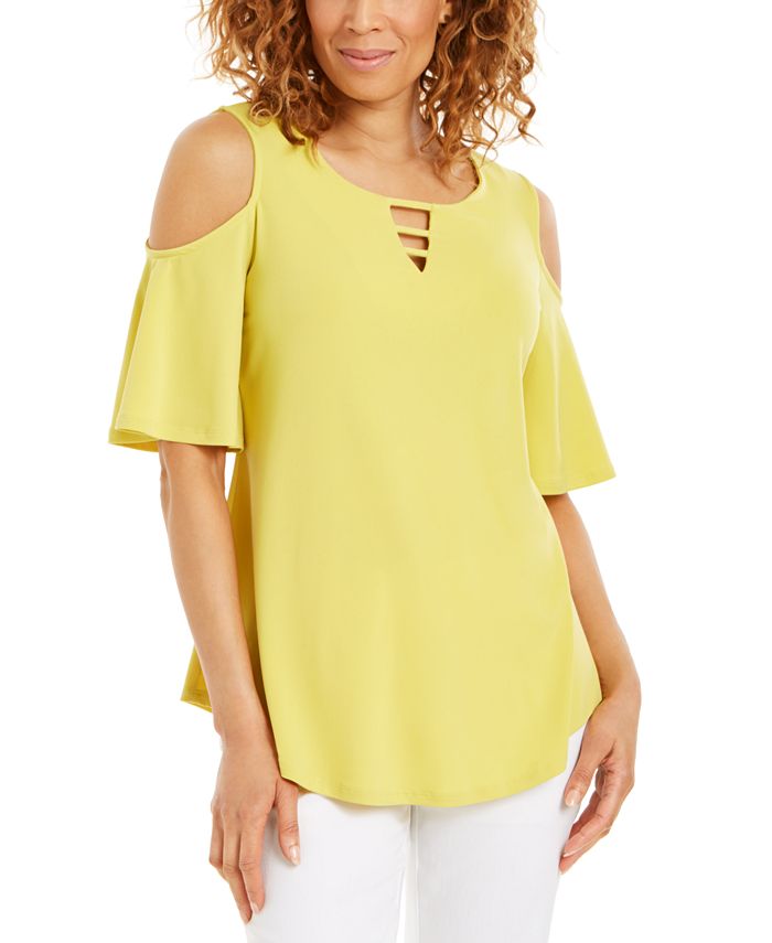 JM Collection Women's Cutout Cold Shoulder Top Green Size Small