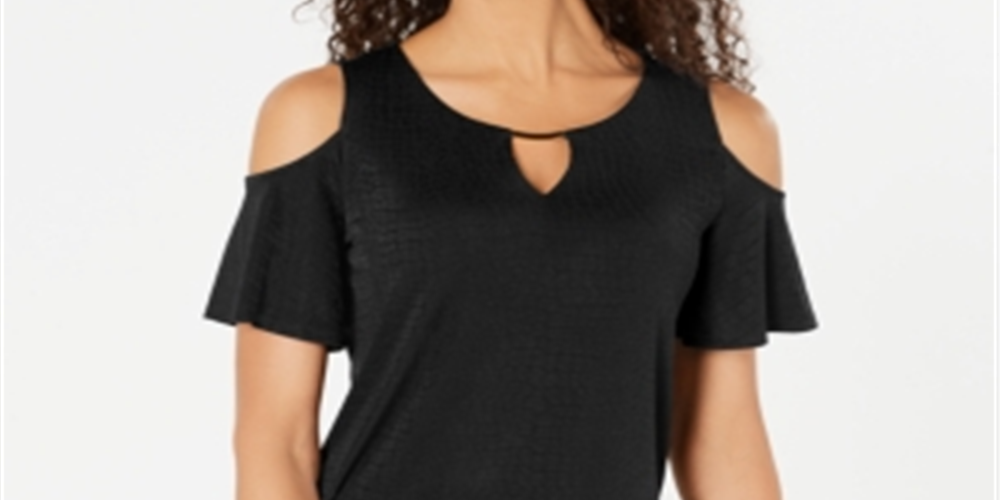 JM Collection Women's Cold Shoulder Textured Top Black Size X-Large